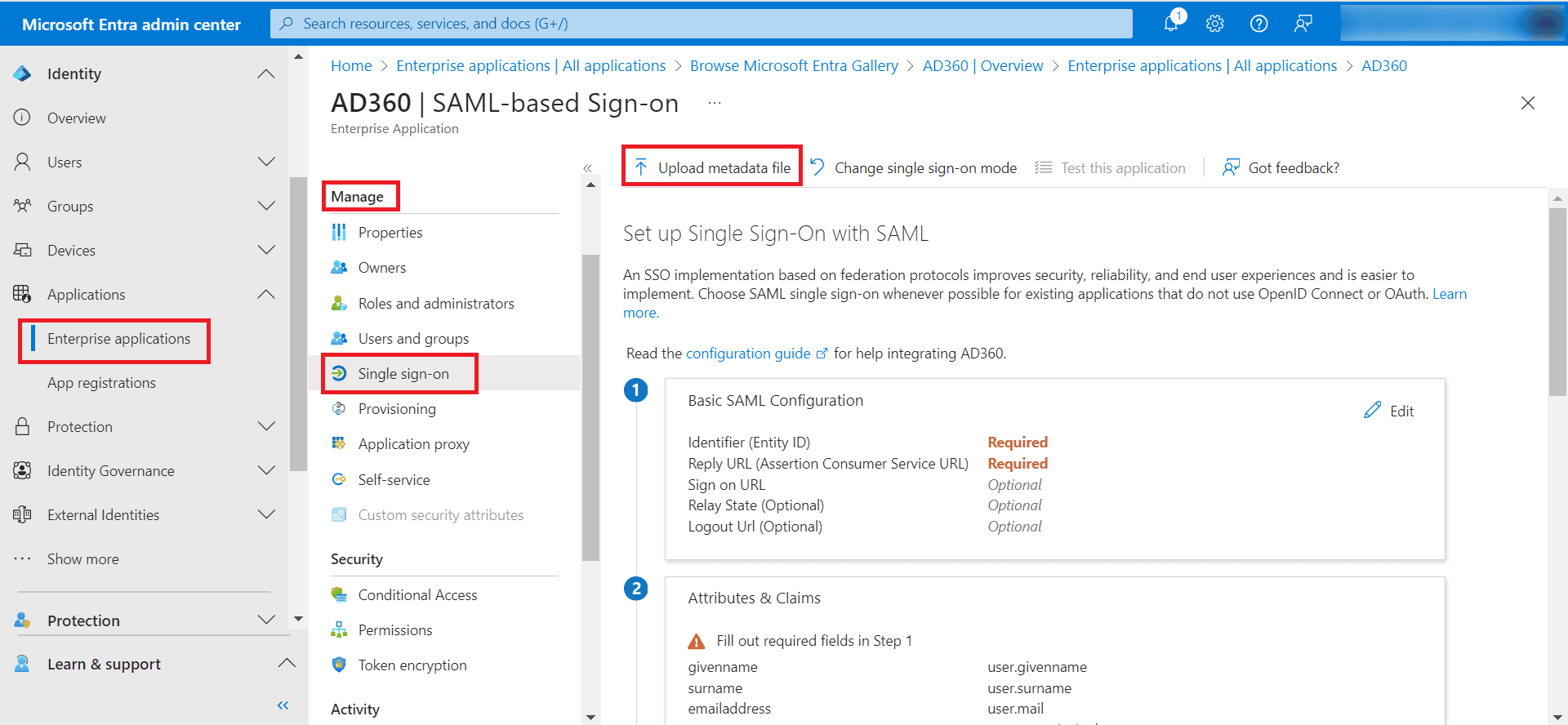 Error Message Configuring AD360 in Entra ID